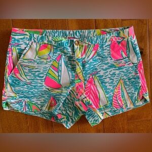 LILLY PULITZER Adie Short You Gotta Regatta Resort Beach Summer Sail Boat 0
